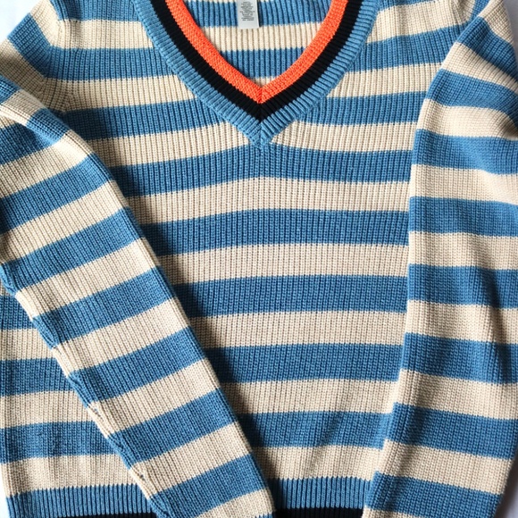 Cotton By Autumn Cashmere Sweater Women's Petite Small Stripes Blue Coral Black - Picture 4 of 10